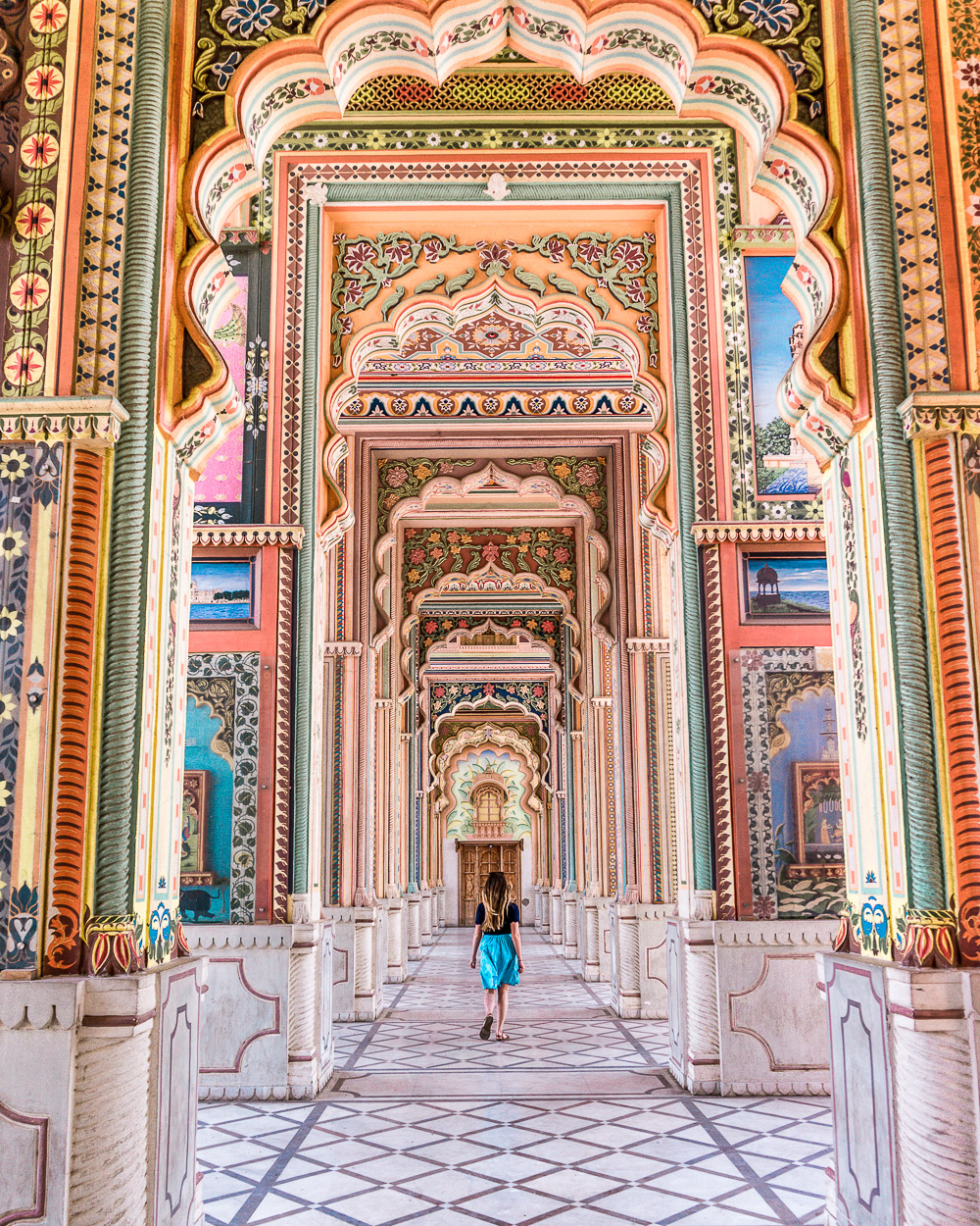 Girl Walking through Patrika Gate in Jaipur, India