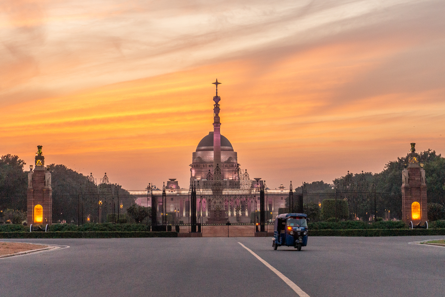 The president of India's official residence at sunset