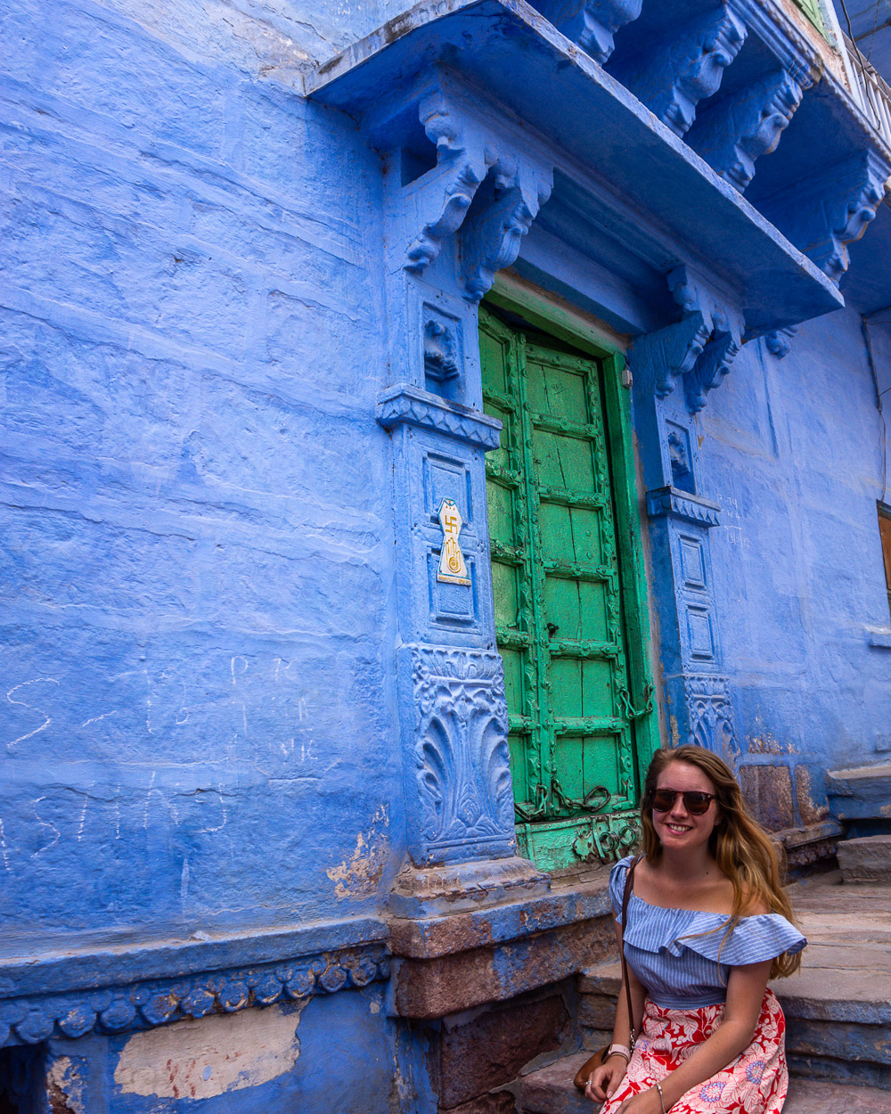 Girl Sitting Among the Blue Houses, Jodhpur, India