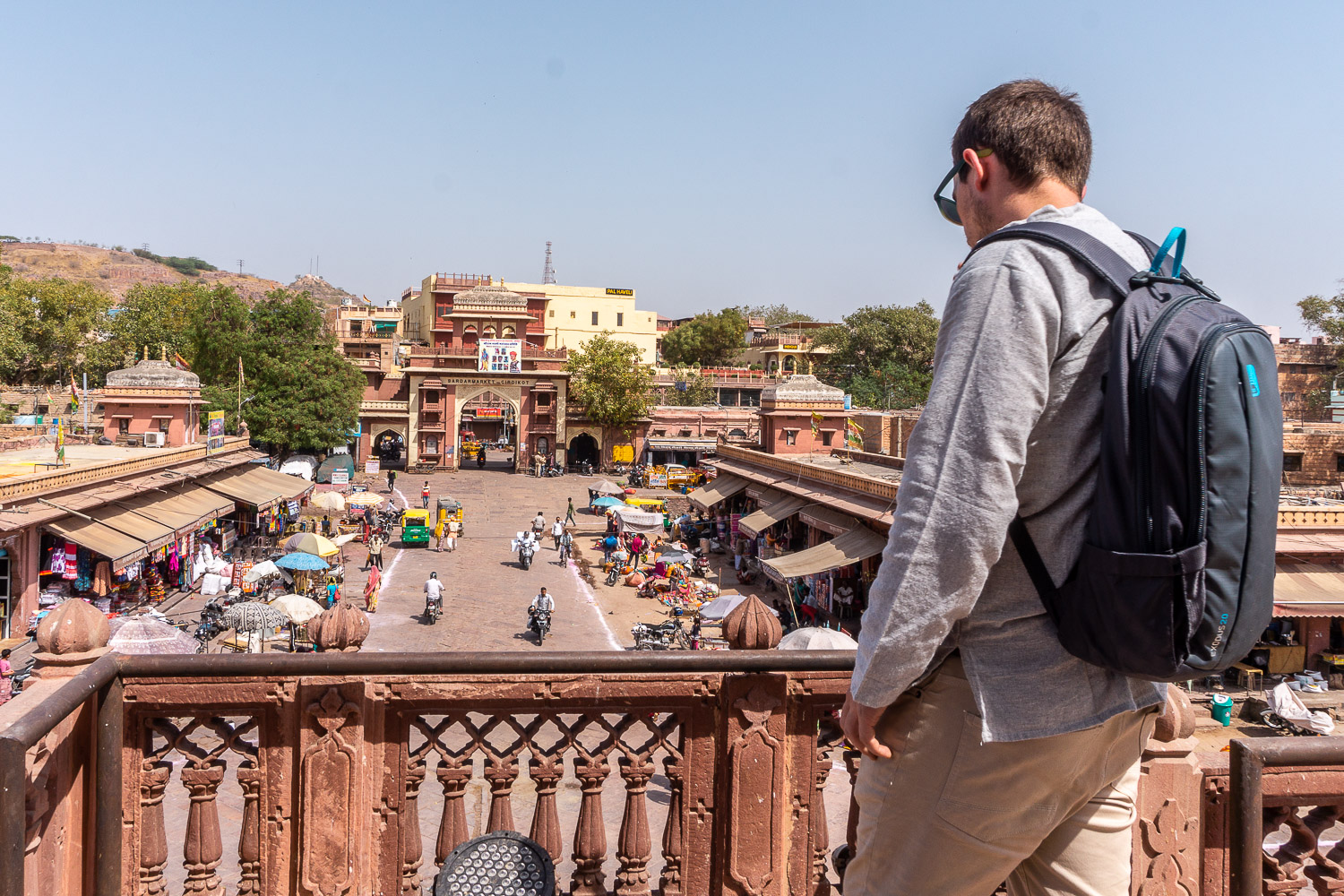 Person Looking Down at Sardar Market from the Ghanta Ghar Clock Tower Terrace