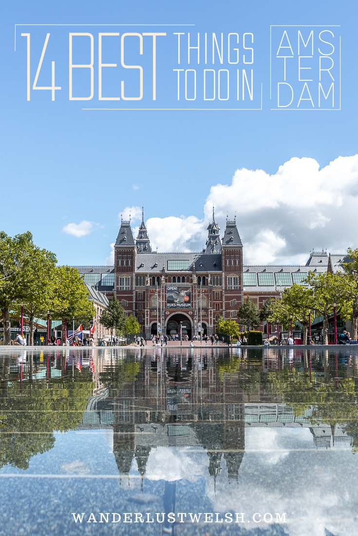 The Rijksmuseum in Amsterdam reflected in the water feature