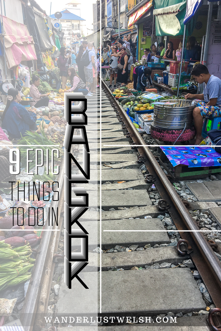 Railway track with market stalls either side