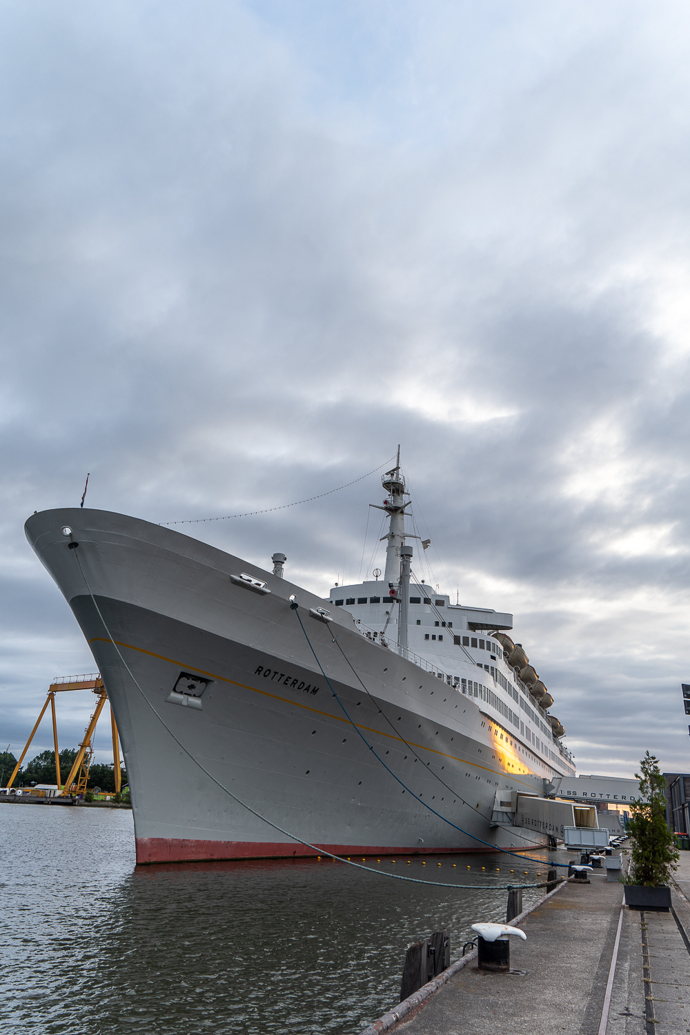A large ship - the SS Rotterdam docked