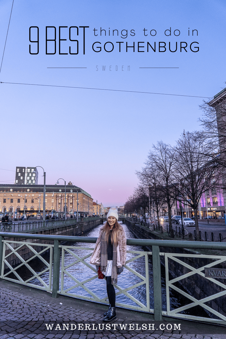 A girl stood on a bridge on the river in Gothenburg in winter clothes