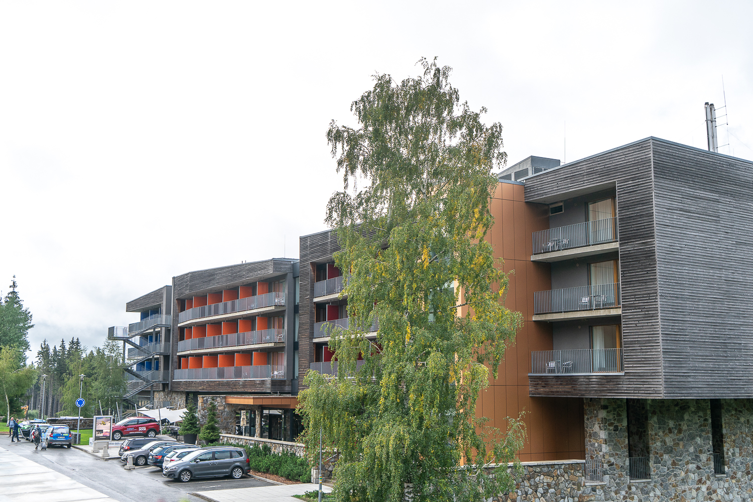 View of a modern spa hotel in the mountains