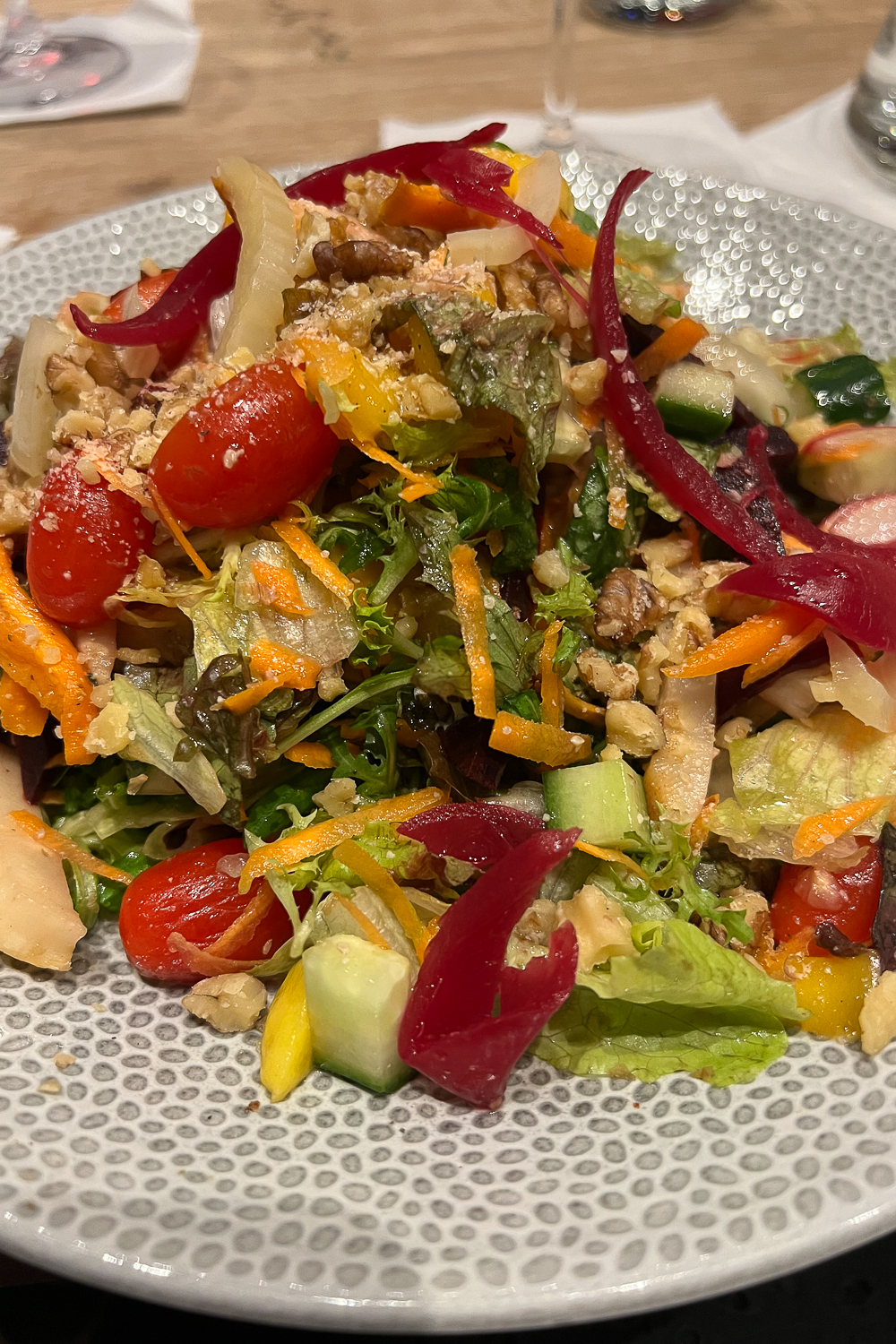 A salad with croutons