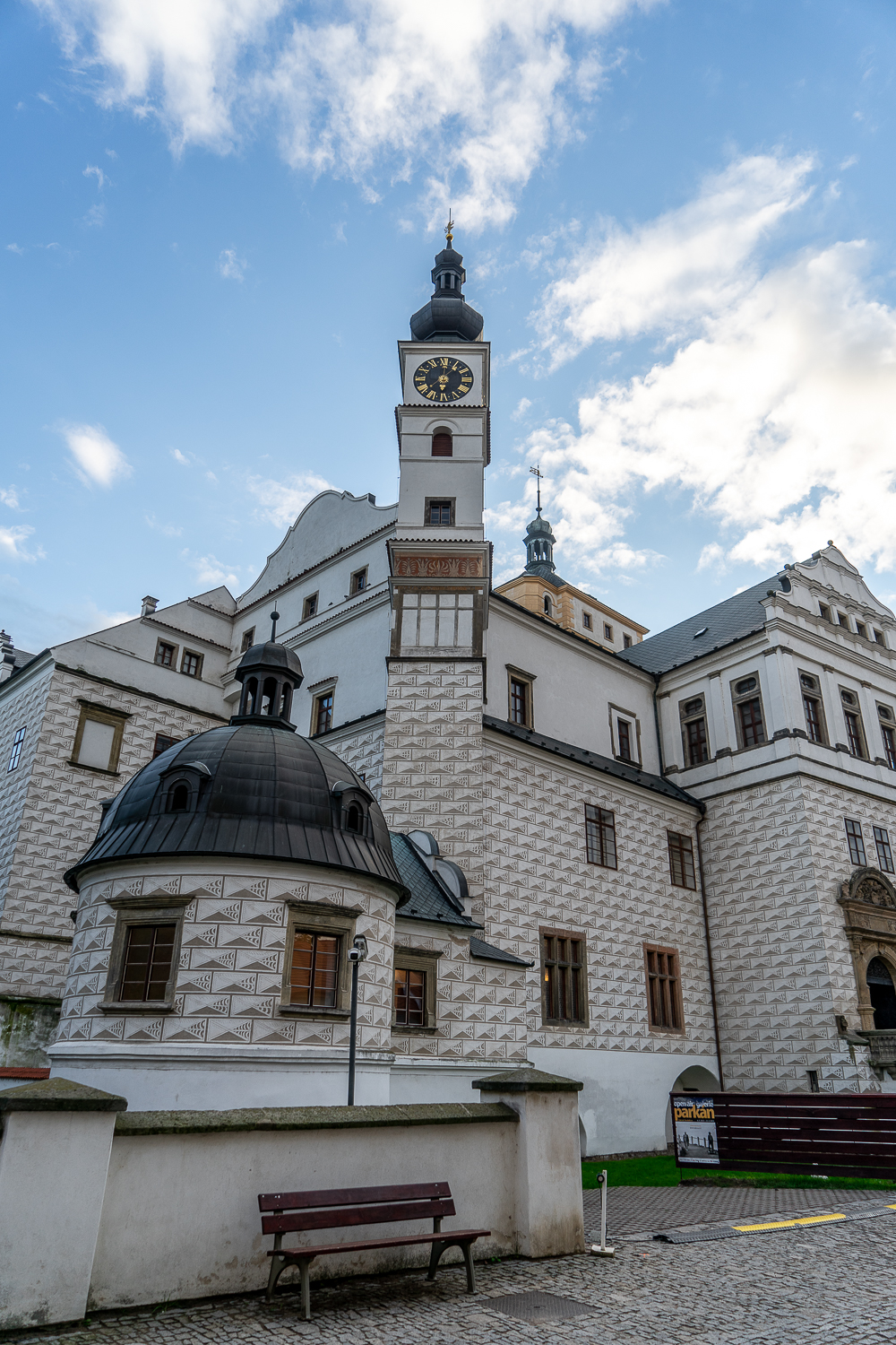 Pardubice Castle - White with tall clock tower
