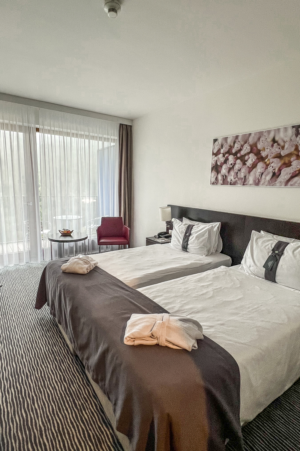 Hotel room with huge beds