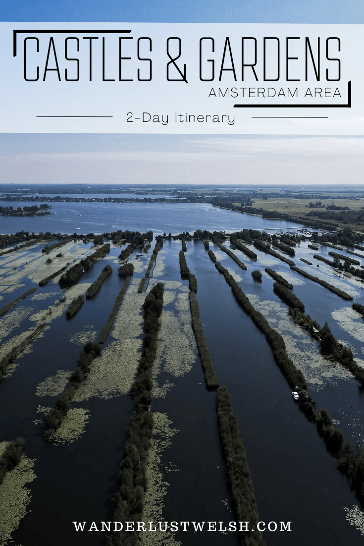 A lake with very thin islands of trees in straight lines