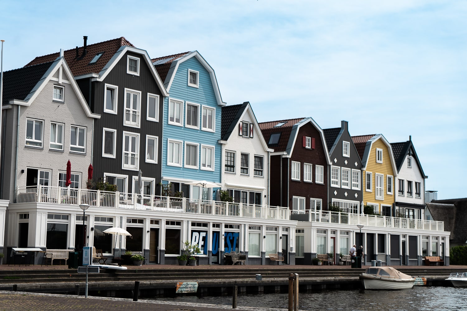 Colourful riverside houses in a classic Dutch style