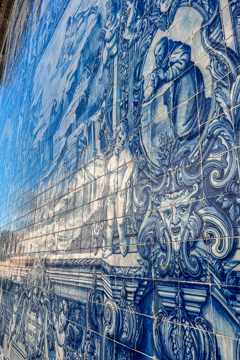 Blue and white azulejo tiles on a church