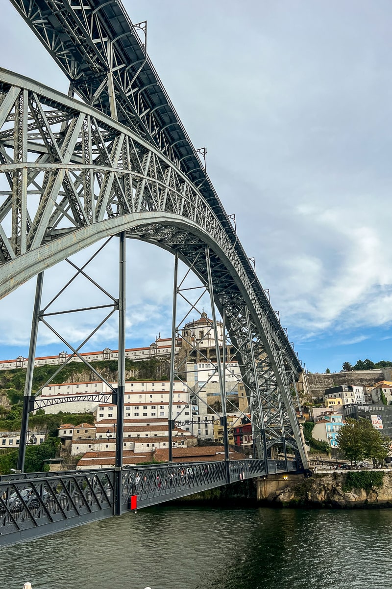 A tall bridge made from beams of iron