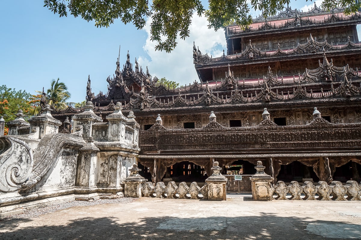 An intricate wooden buddhist monastery