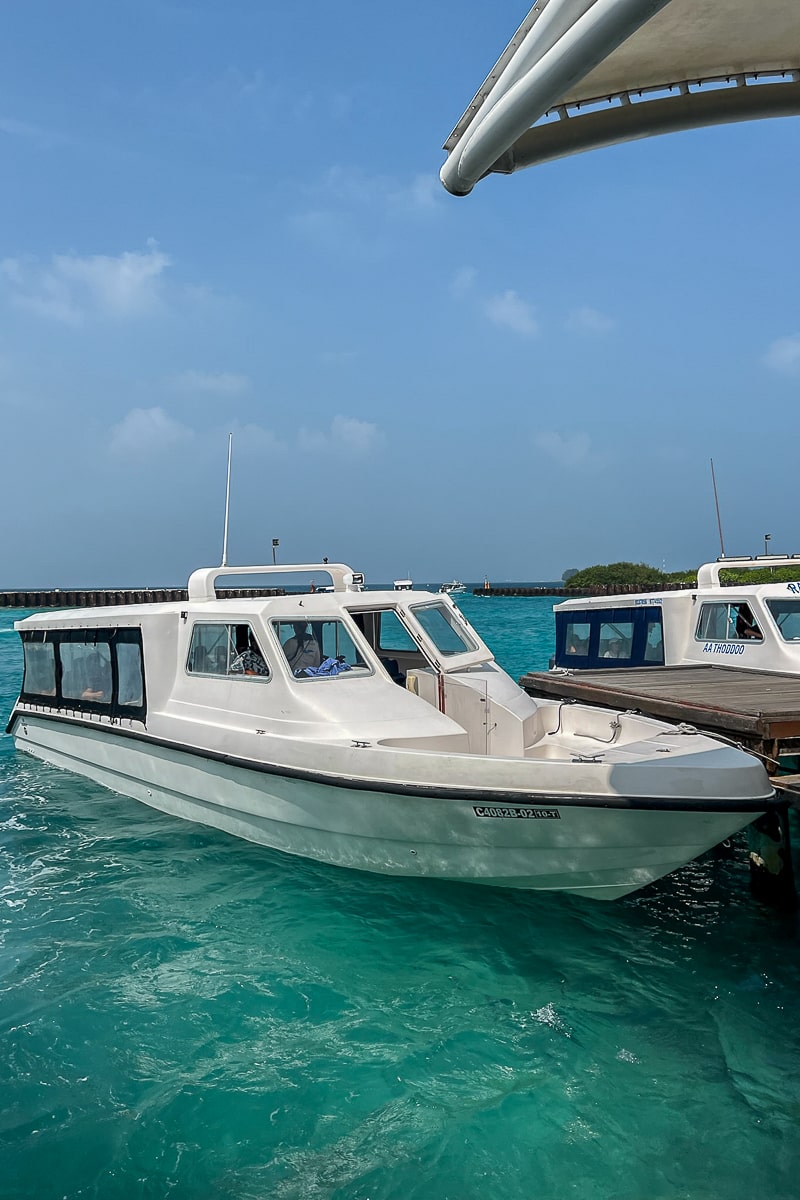 A couple of white speedboats moored to a dock