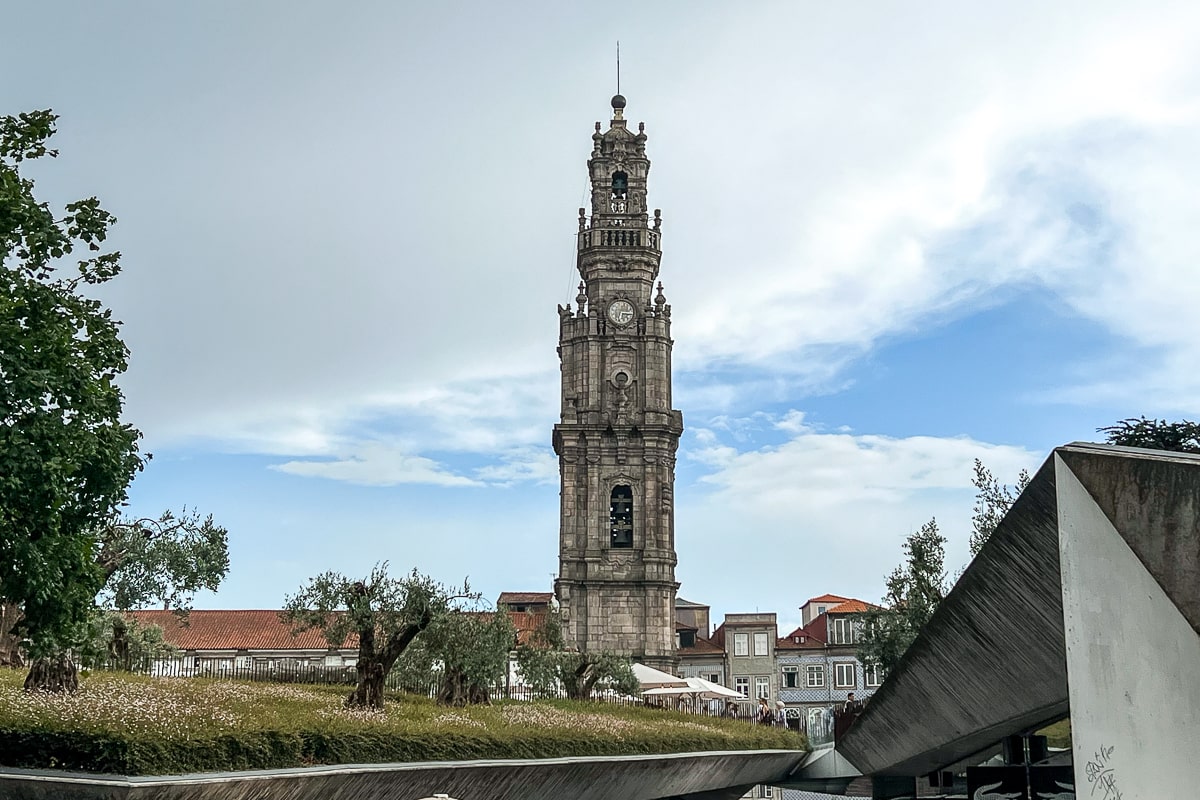 A stone tower with clockface