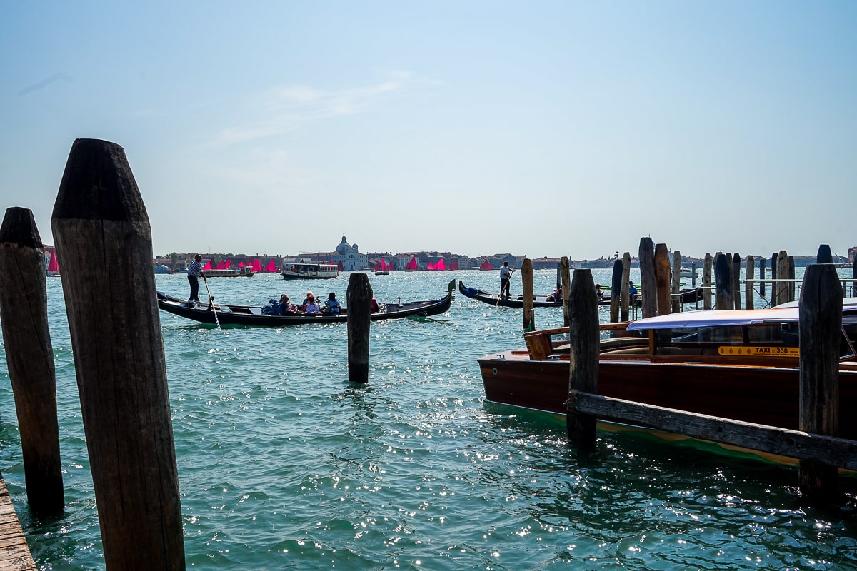 A view from the water's edge in Venice looking out to sea