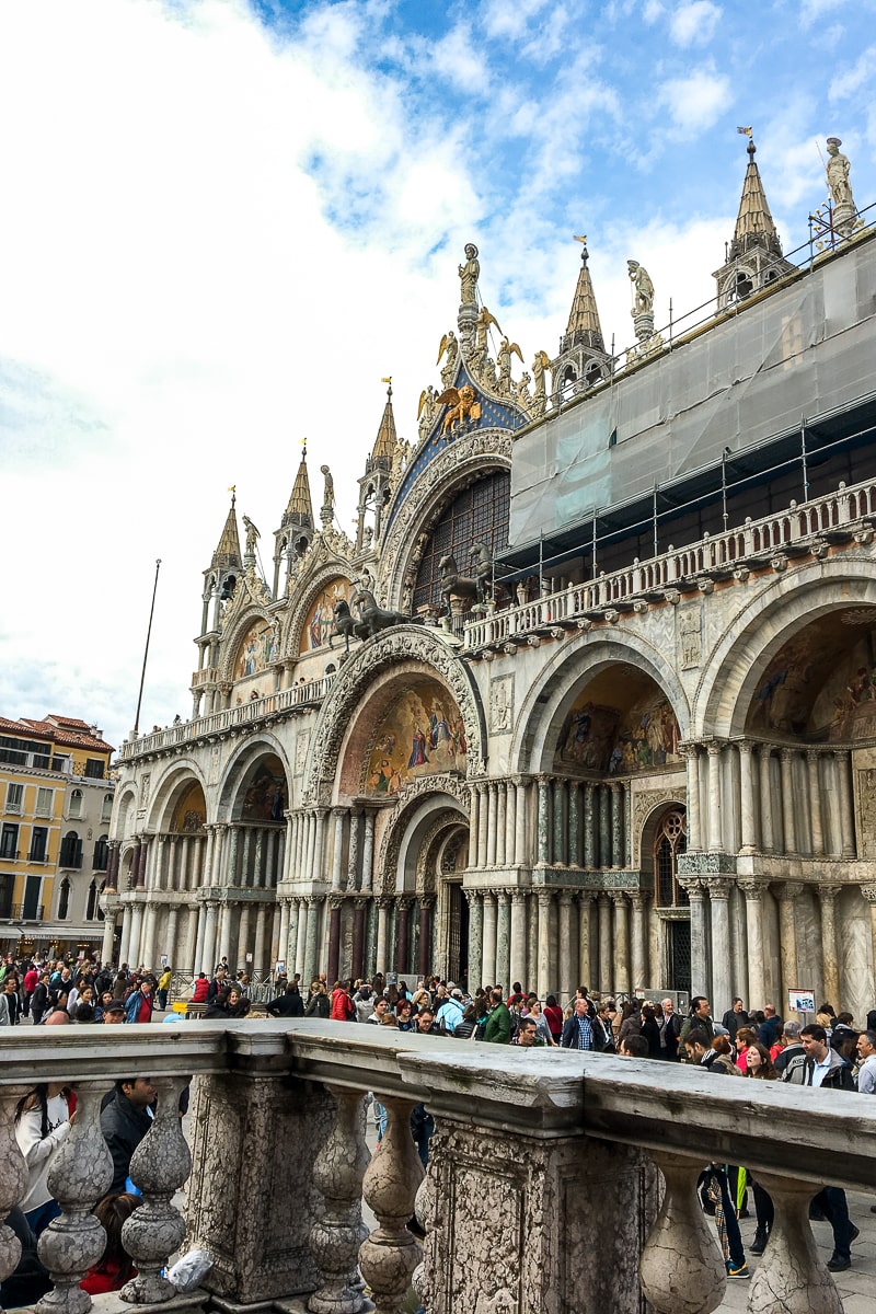 The renaissance and gothic front facade of St. Mark's Basilica