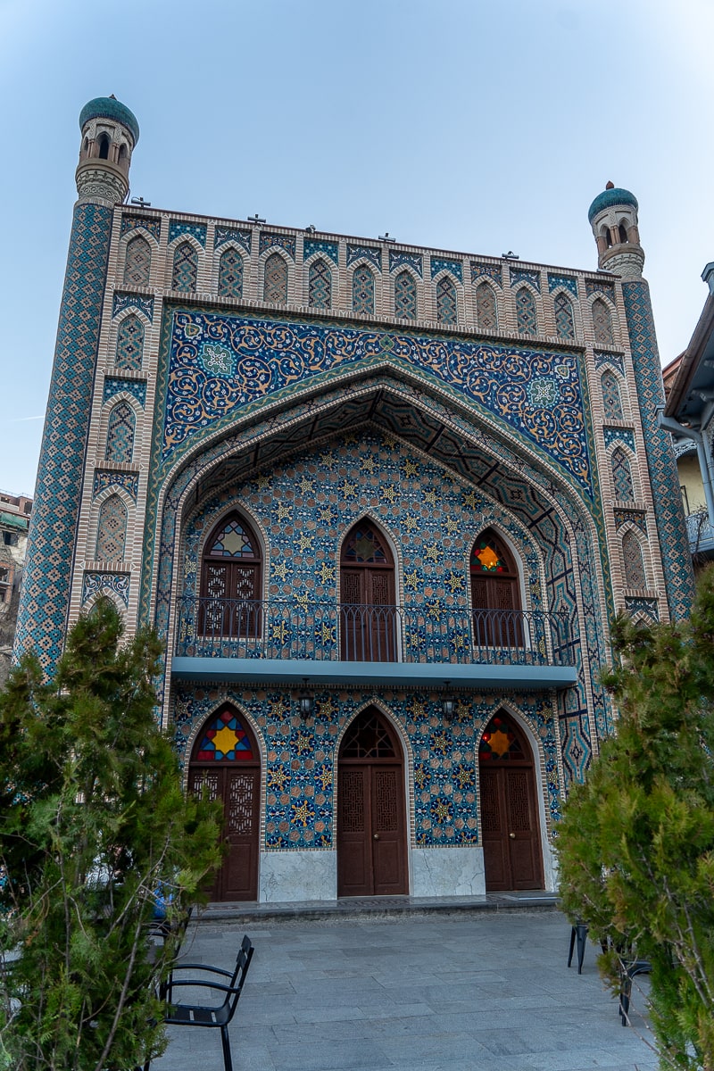 A detailed mosque-like structure which is home to the sulfur baths in Tbilisi
