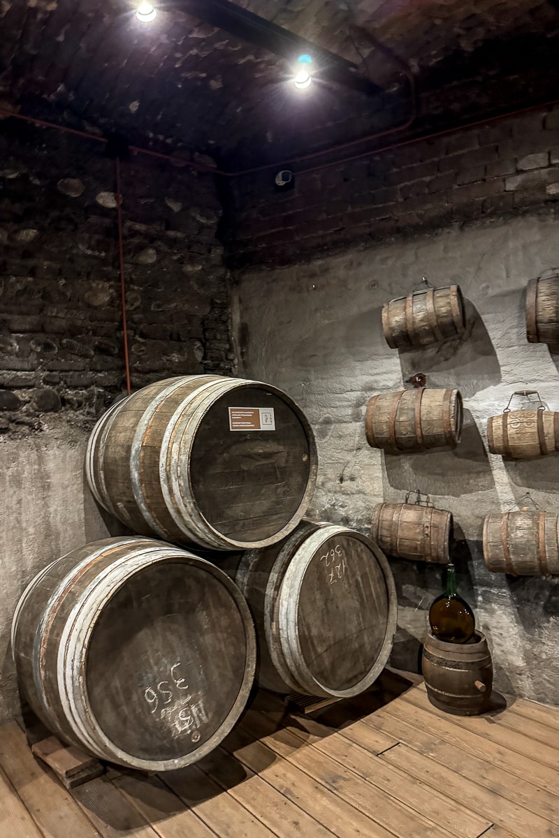 Wine barrels in a cellar