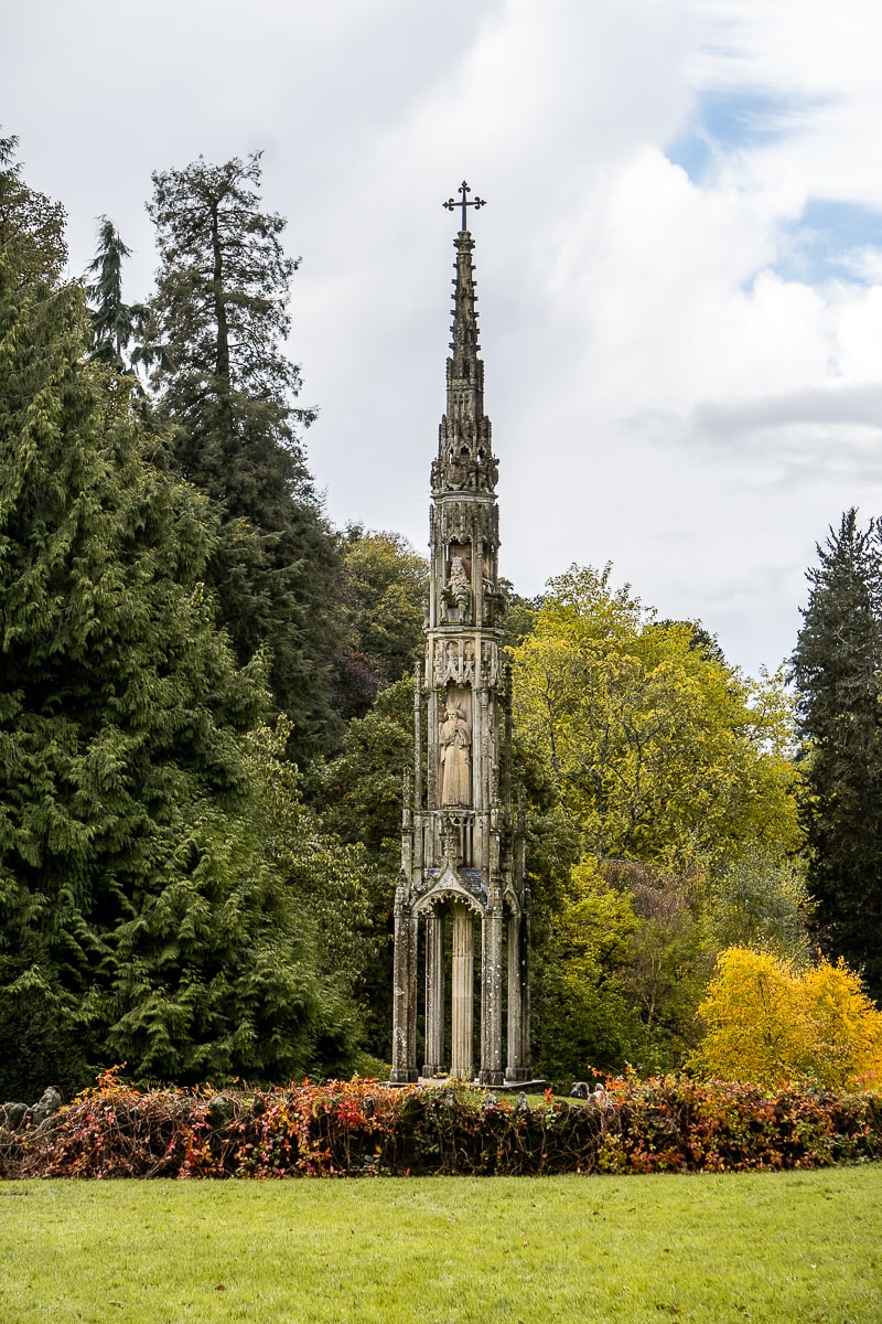 A gothic spire with a cross on top