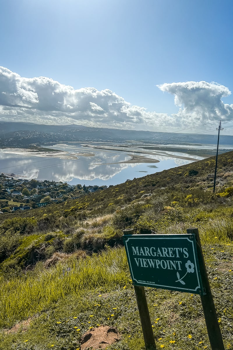 A view of an estuary with a sign reading "Margaret's Viewpoint"