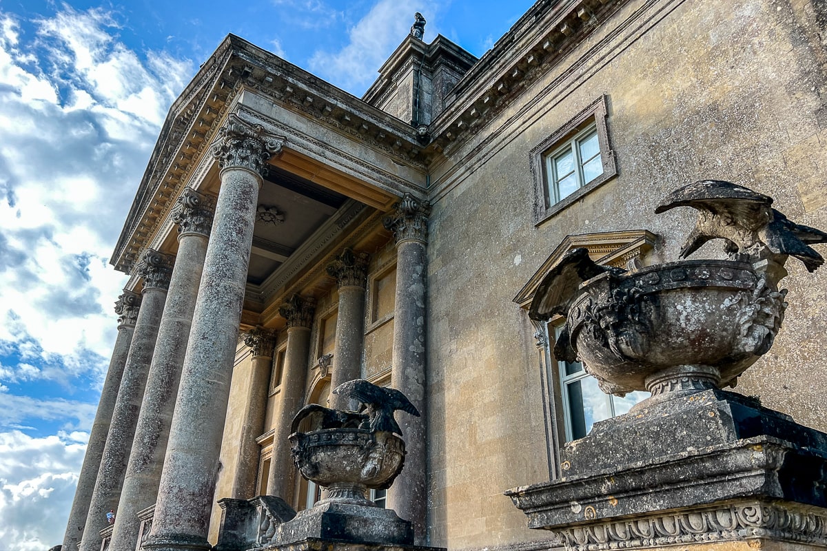 The entrance to Stourhead House with stone sculptures