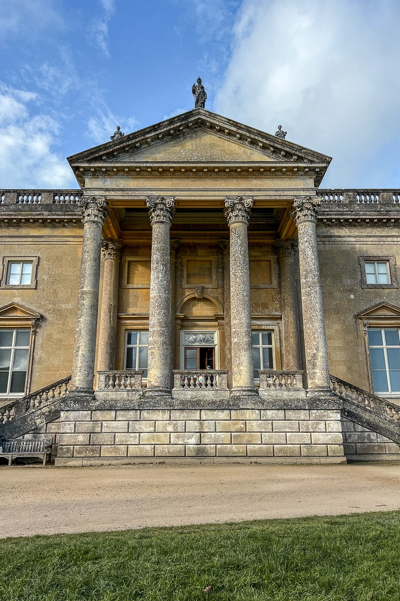 The Palladian column entrance of Stourhead House