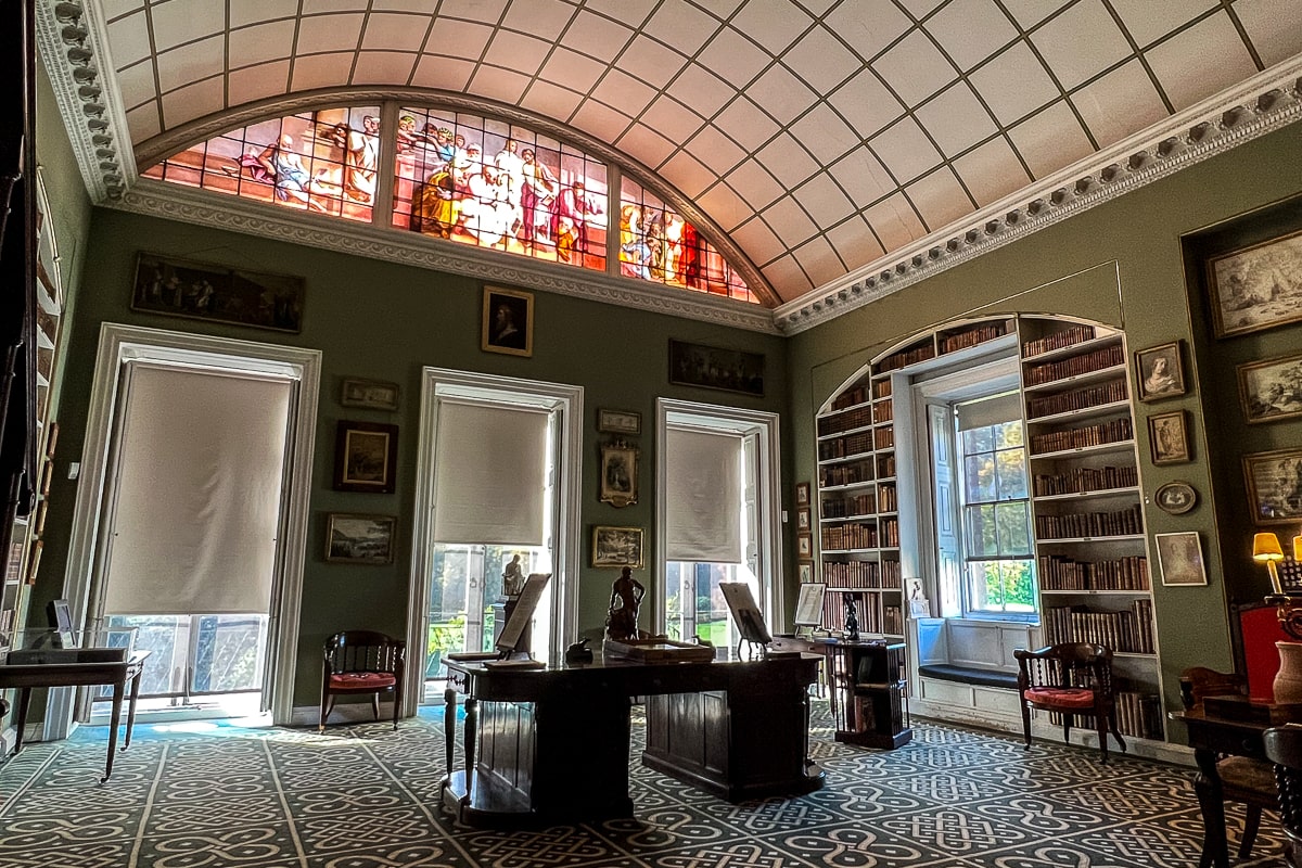 A library with a lunette - similar to stained glass window