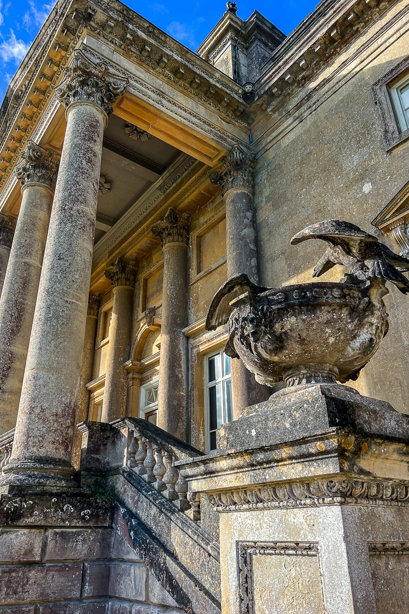 The entrance of Stourhead House made of light colored stone