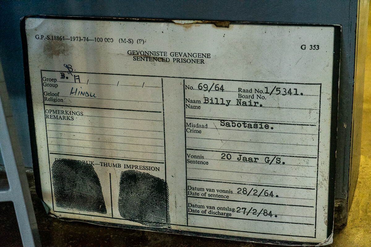 A prisoner card with demographic information