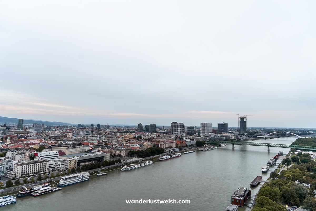 Aerial view of the river Danube in Bratislava