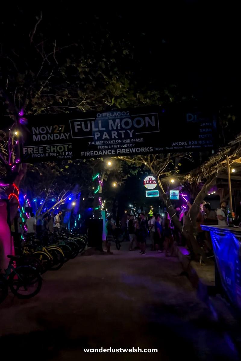 A sign reading "Full Moon Party" on Gili Trawangan