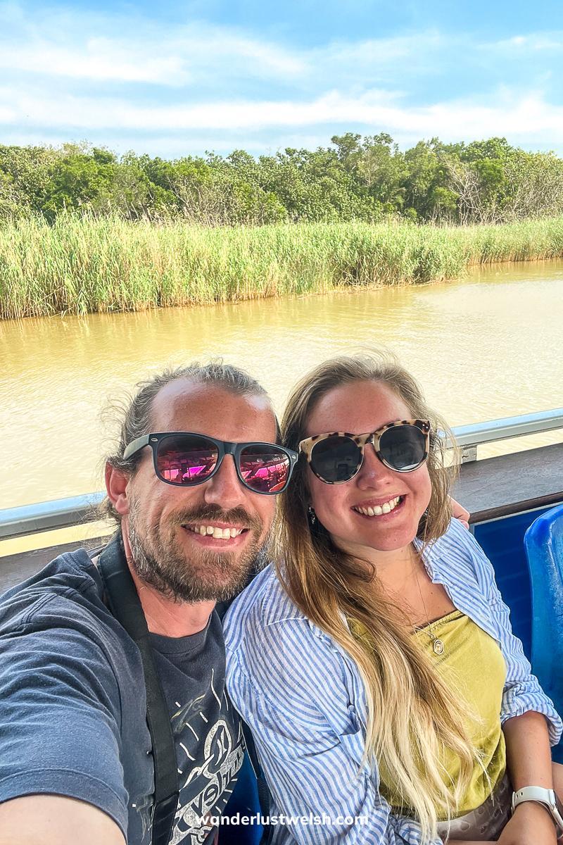A selfie of a couple on a boat trip in St Lucia, South Africa