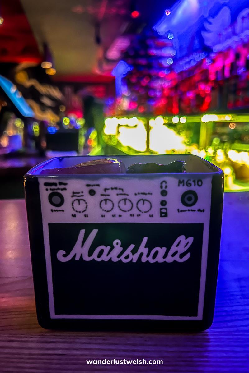 A cocktail in a Marshall guitar amp container