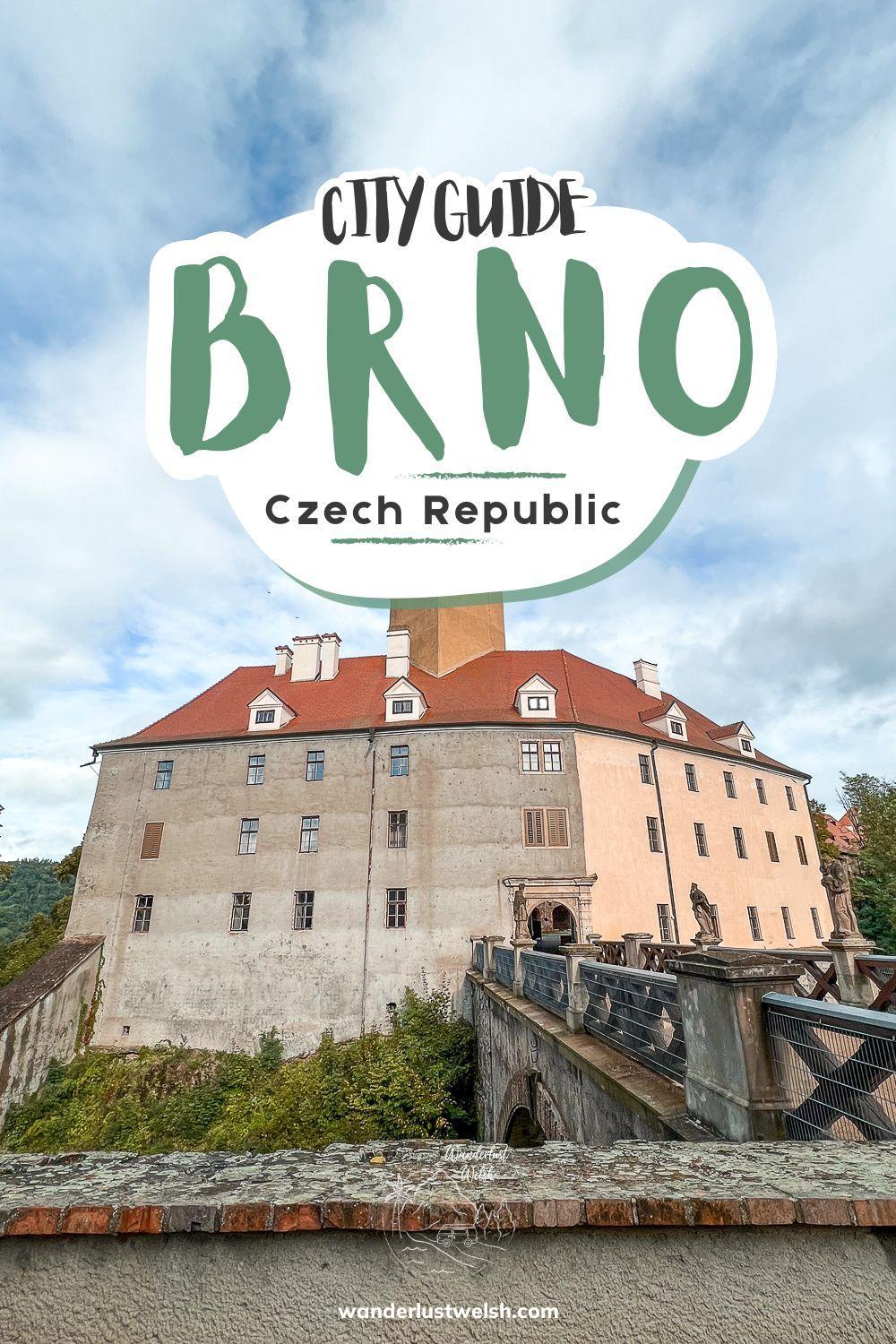 Veveri Castle - A beige castle with orange roof with the words "City Guide to Brno" superimposed