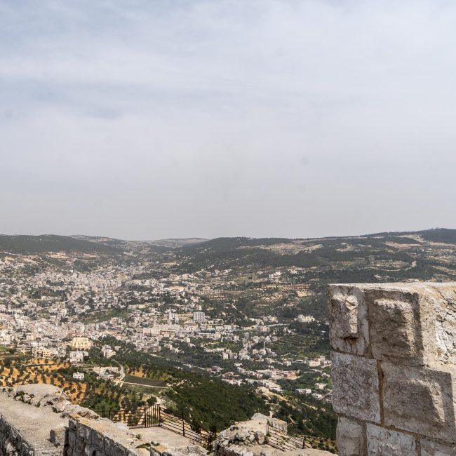A view from the top of Ajloun Castle over the shrubland of northern Jordan