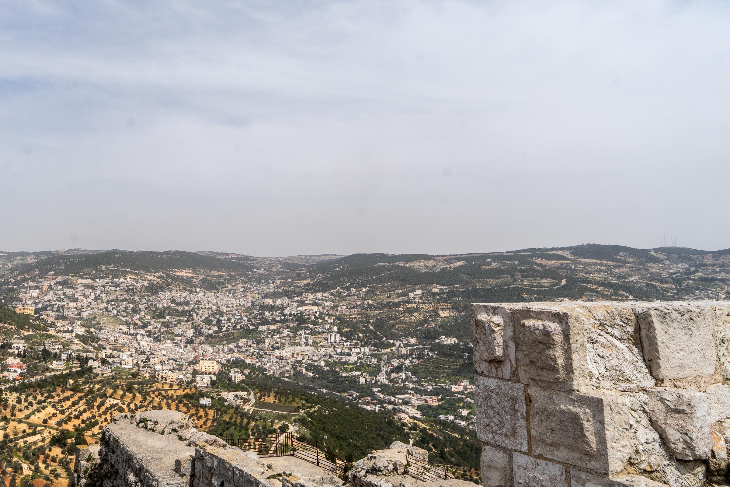 A view from the top of Ajloun Castle over the shrubland of northern Jordan