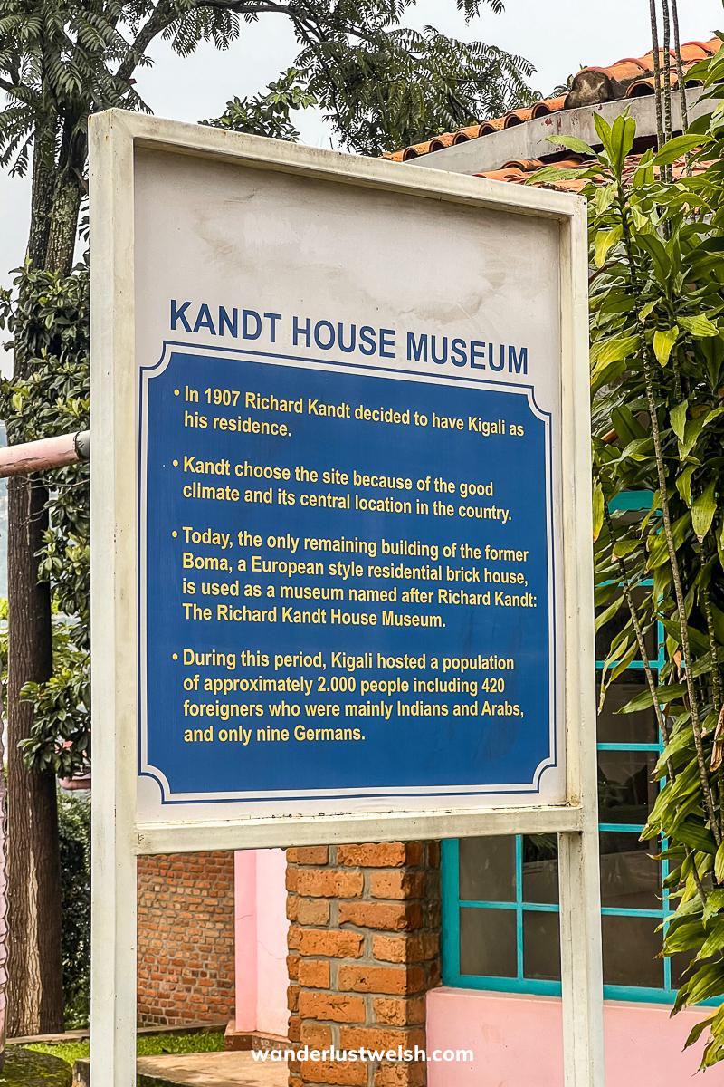 A sign with information about Kandt House Museum in Kigali