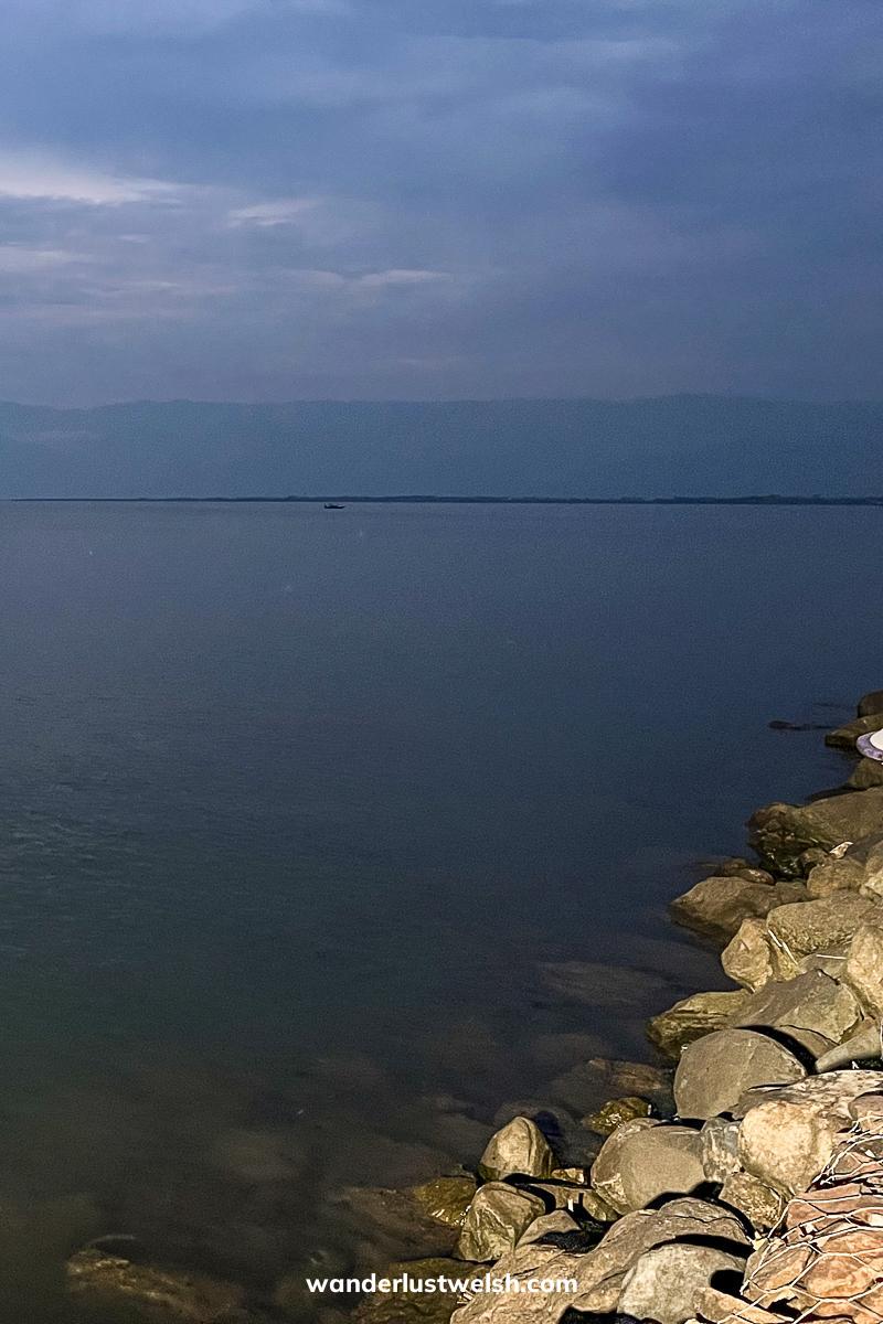 The edge of Lake Tanganyika in Bujumbura at dusk