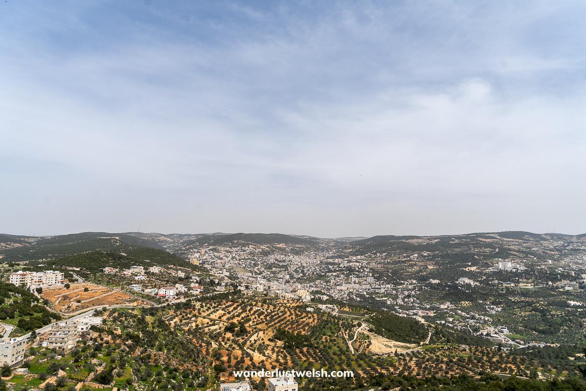 A panoramic view of the scrubland in northern Jordan