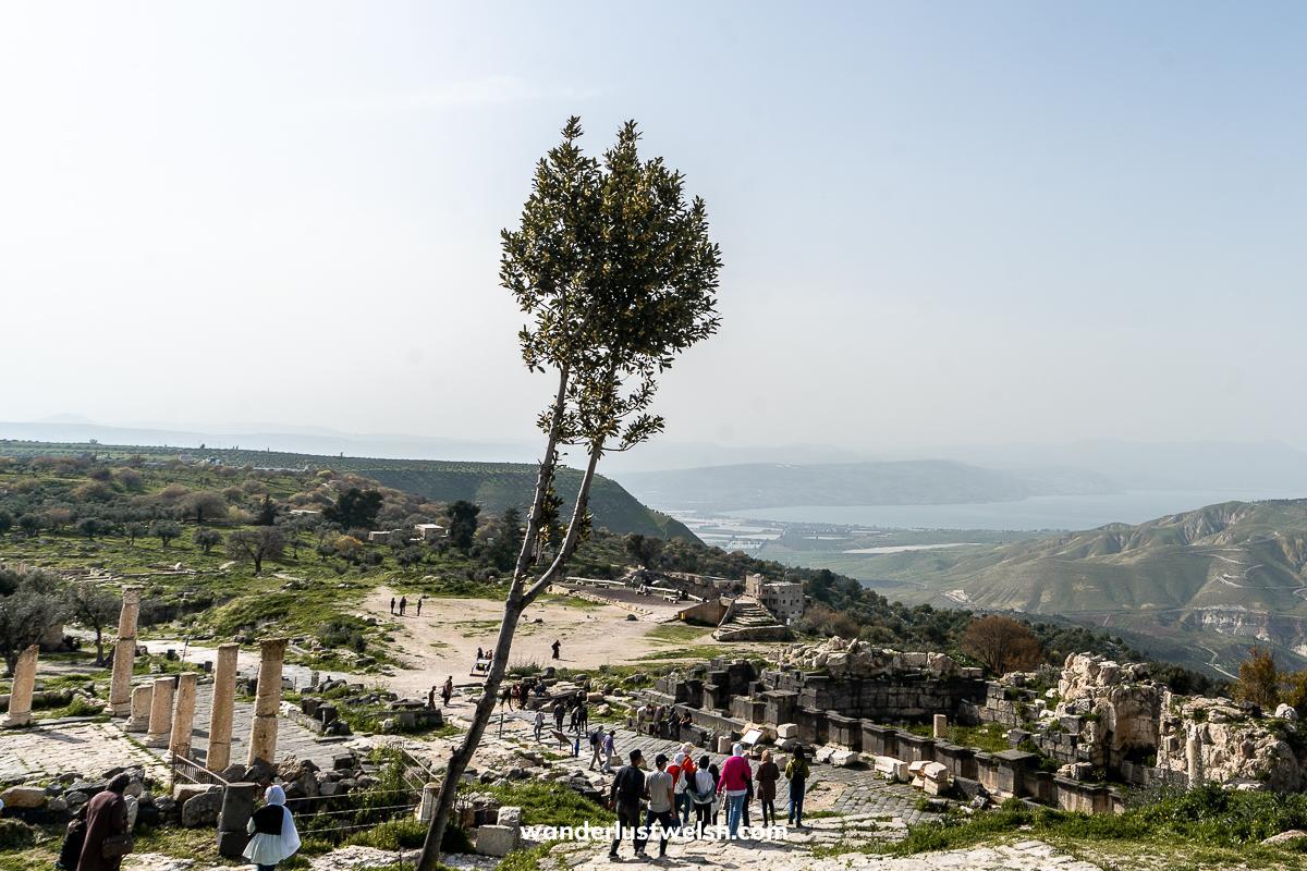 Roman ruins of Umm Qais with the Sea of Galilee in the background